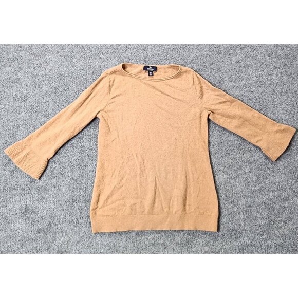 Lands End 100% Cashmere Brown Tan Sweater Bell Sleeve Crew Neck XS 2-4 - Picture 1 of 10